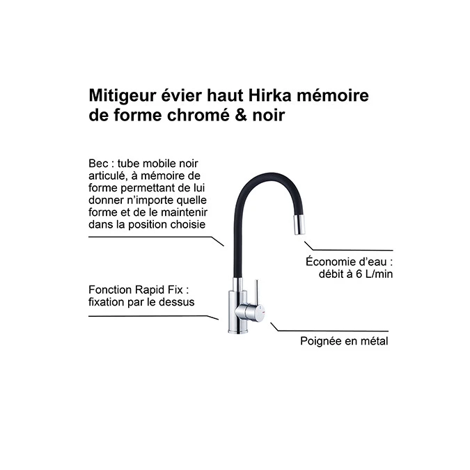 Mitigeur évier haut à mémoire de forme HIRKA RAPIDFIX