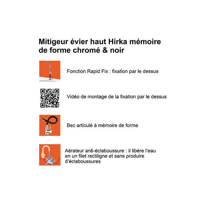 Mitigeur évier haut à mémoire de forme HIRKA RAPIDFIX