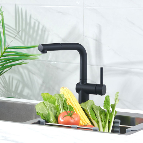 Mitigeur cuisine noir avec douchette extractible
