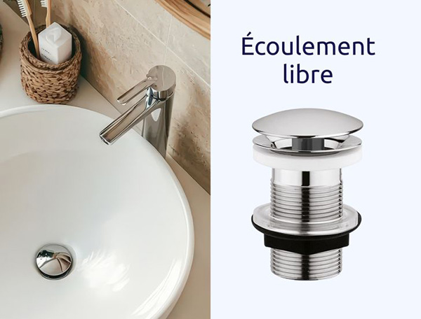 bonde de lavabo à écoulement libre chromée